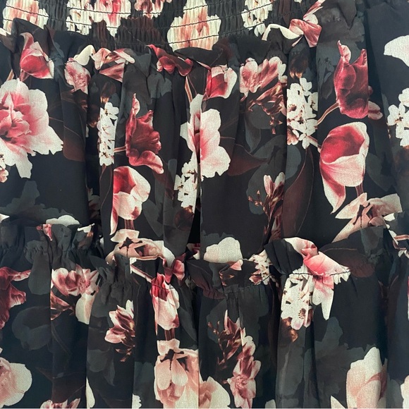 Blue Life floral tiered chiffon elastic waist mini skirt size small black pink - Picture 3 of 6